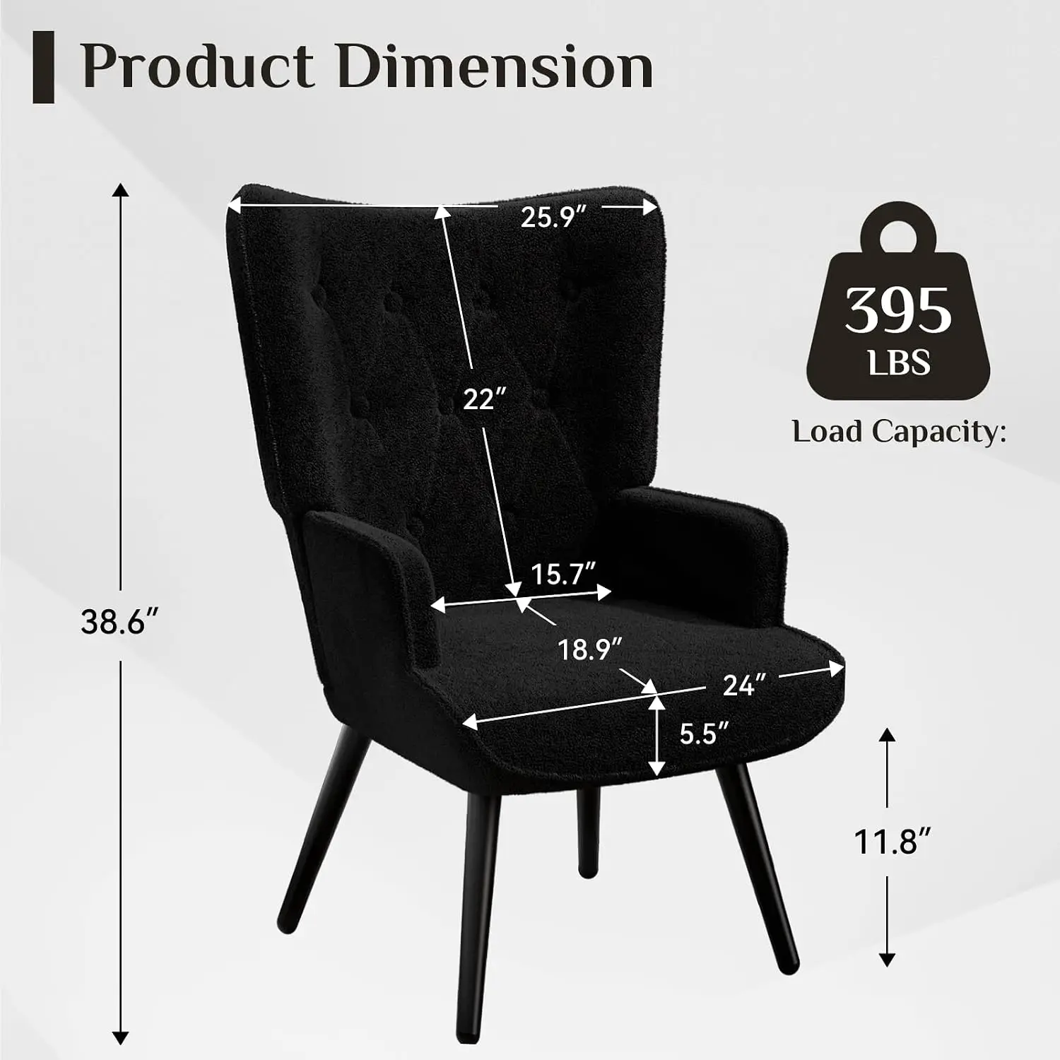 High Back Mid Century Modern Accent Armchair, Comfy Wingback Chair for Living Room, Bedroom, Reception Room