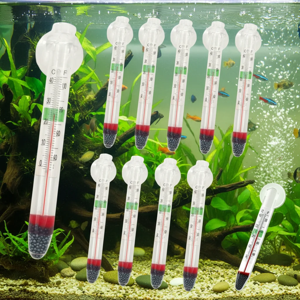 1/5/10 Stück Aquarium-Thermometer, Aquarium-Wasserthermometer mit Saugnapf, leicht ablesbare Wassertemperaturanzeige für Aquarien