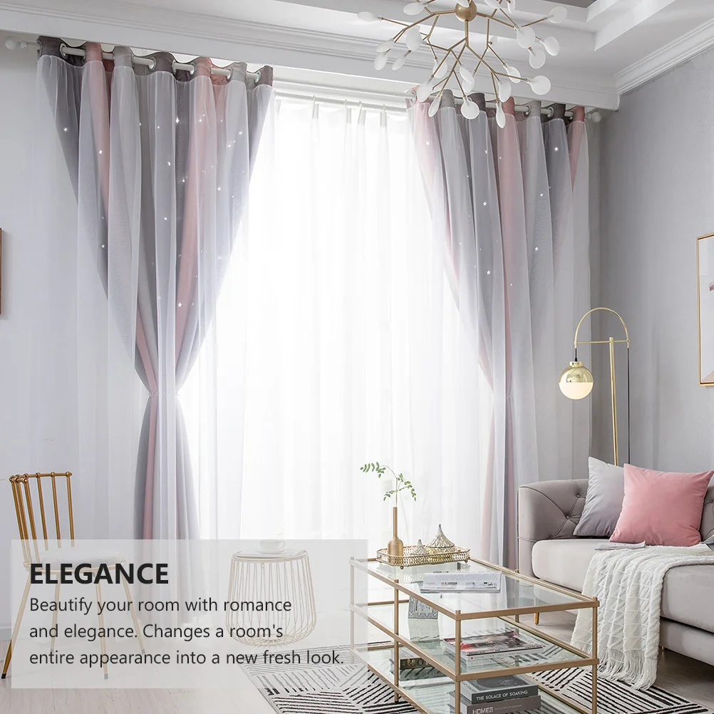 

2pcs Double Layer Blackout Bedroom Curtain Insulation Window Drapes Stars Design Sun Block Room Curtains Home