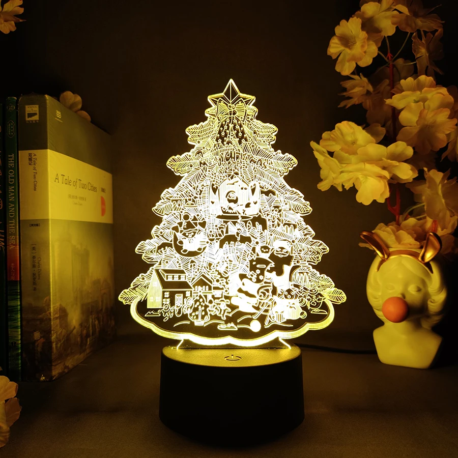 Merry Christmas Tree 3D Hologram Light Santa Clause Home Decor Vivid Christmas Decoration Tree Ornaments RGB Night Lamp Gift