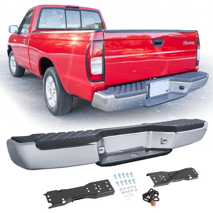 مجموعة المصد الخلفي بلمسة نهائية من الكروم متوافقة مع موديلات Nissan Frontier XE SE 19982004 تتميز بحامل تثبيت مصنوع من Ste #1