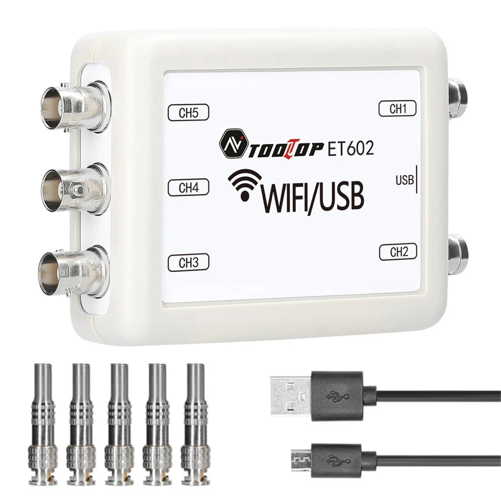 

ET601/ET602 Wireless WiFi 5 Channel USB Oscilloscope Data Storage Acquisition Recorder Automotive Maintenance Utility Tool