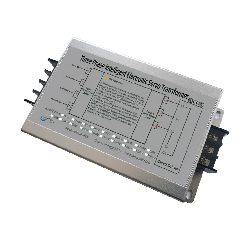 15kW Three-Phase Intelligent Servo Transformer: 380V Input to 220V/200V Output — 8–15kW Adjustable Load Capacity