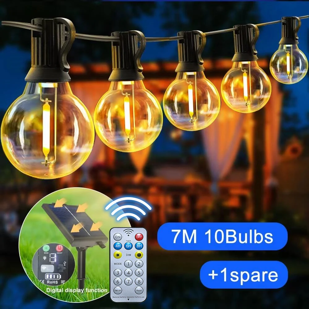 Solar G40 buitenlichtslingers met afstandsbedieningen LED onbreekbare bollamp IP65 waterdicht terraslicht voor tuindecoratie