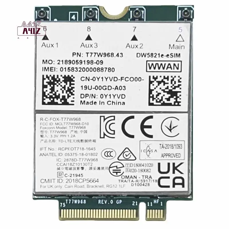

A41Z-T77W968 Dw5821e E-SIM 4G LTE Module CAT16 1Gbps FDD-LTE TDD-LTE E-SIM 4G Card Module For Dell 5420 5424 7424 7400