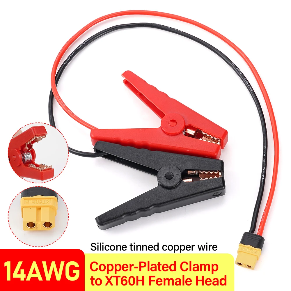 14AWG 50cm Alligator Clip to T Plug/XT60 Female Plug Cable Silicone Wire For Car Emergency Battery Clamps Trucks Accessory