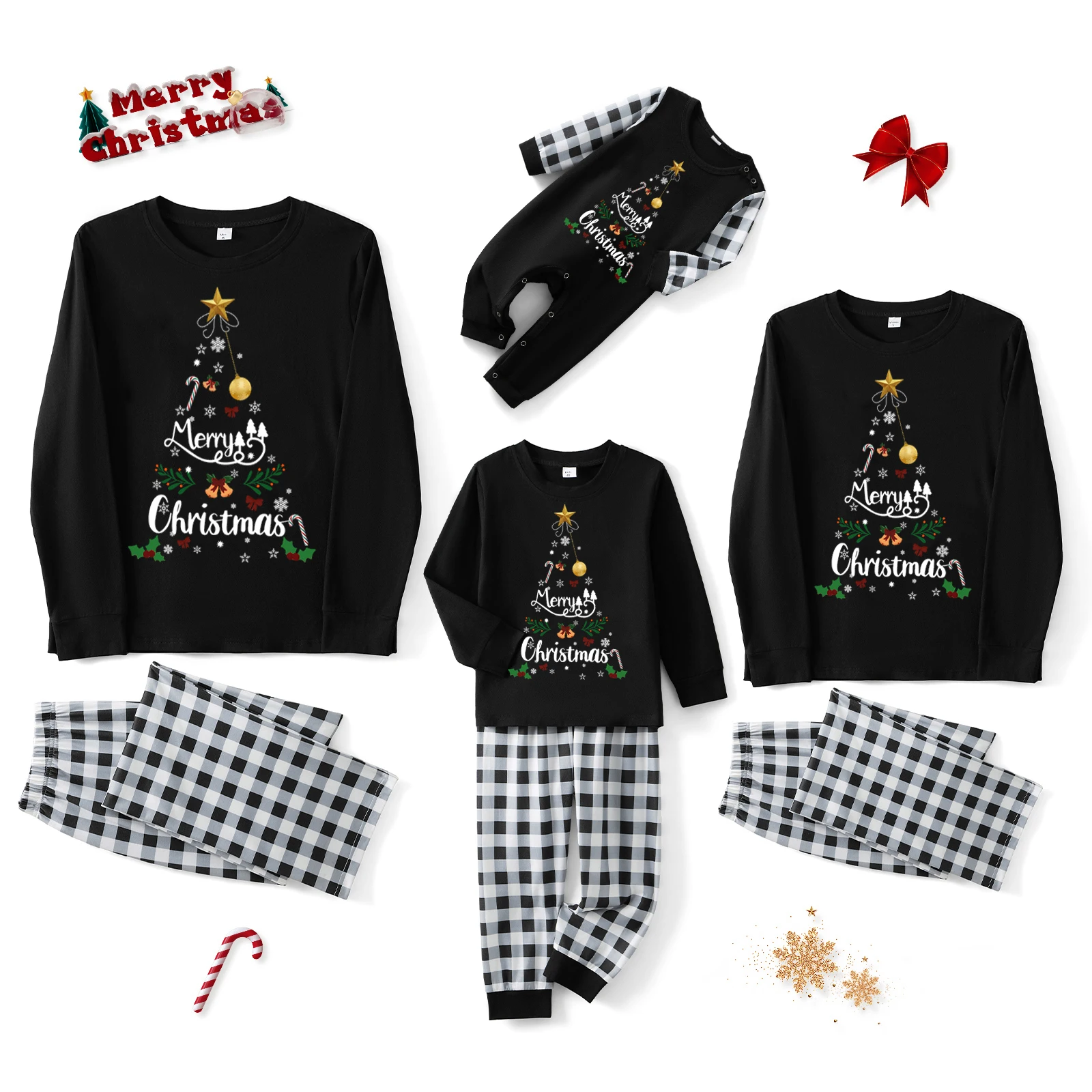 

Одинаковые рождественские пижамные комплекты для всей семьи, клетчатые и праздничные пижамы с буквенным принтом, одежда для сна для папы, мамы и детей, пижамы
