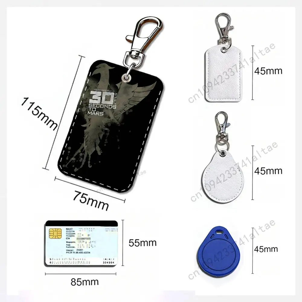 30 S-Second To Mars 30stm Rectangle Card Case Keychain Access Card Bag Key Tag Ring Leather Card Holder Key Ring Access