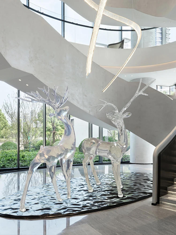 Hotel lobby sales office transparent resin deer decoration modern garden shopping mall lawn sculpture soft decoration