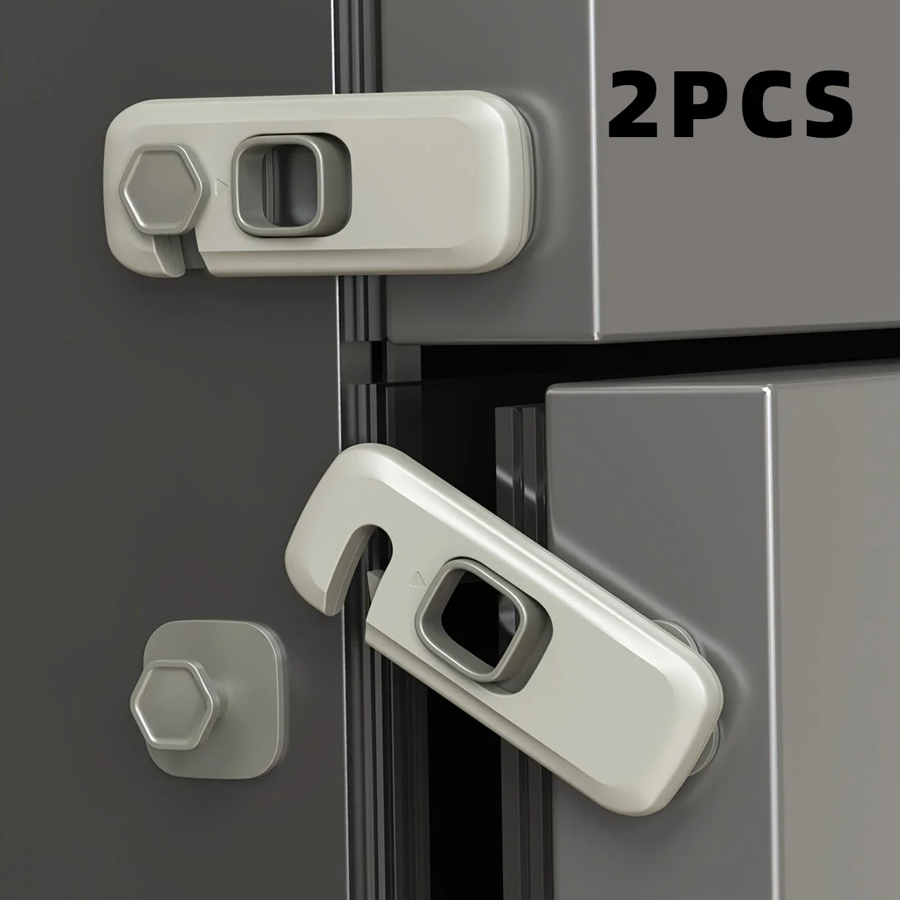 2PCS Storage Cabinet Security Universal Lock, 360 Degree Rotatable Single Door Refrigerator Lock, Protective Touch-Open Security Care Freezer Lock, With 2 Traceless Strong Stickers, Cabinet Lock, Cabinet Door Lock, Easier Installation