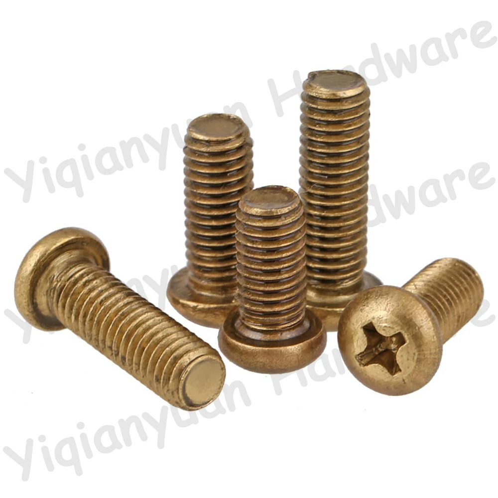 Yiqianyuan DIN7985 GB818 M4 M5 Gwint gruby Mosiężne śruby precyzyjne z łbem walcowym wpuszczanym krzyżowo Śruby maszynowe Phillips z pełnym gwintem