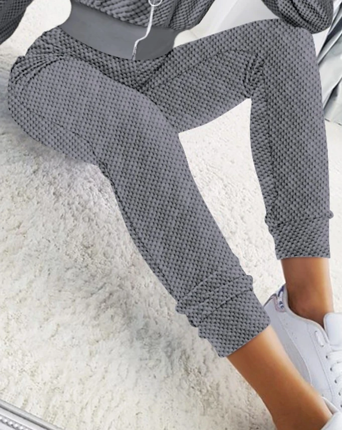Women's Fashion Casual Set 2024 Autumn New Texture Zipper Design Flip Detail Top and Flanged Pants Set