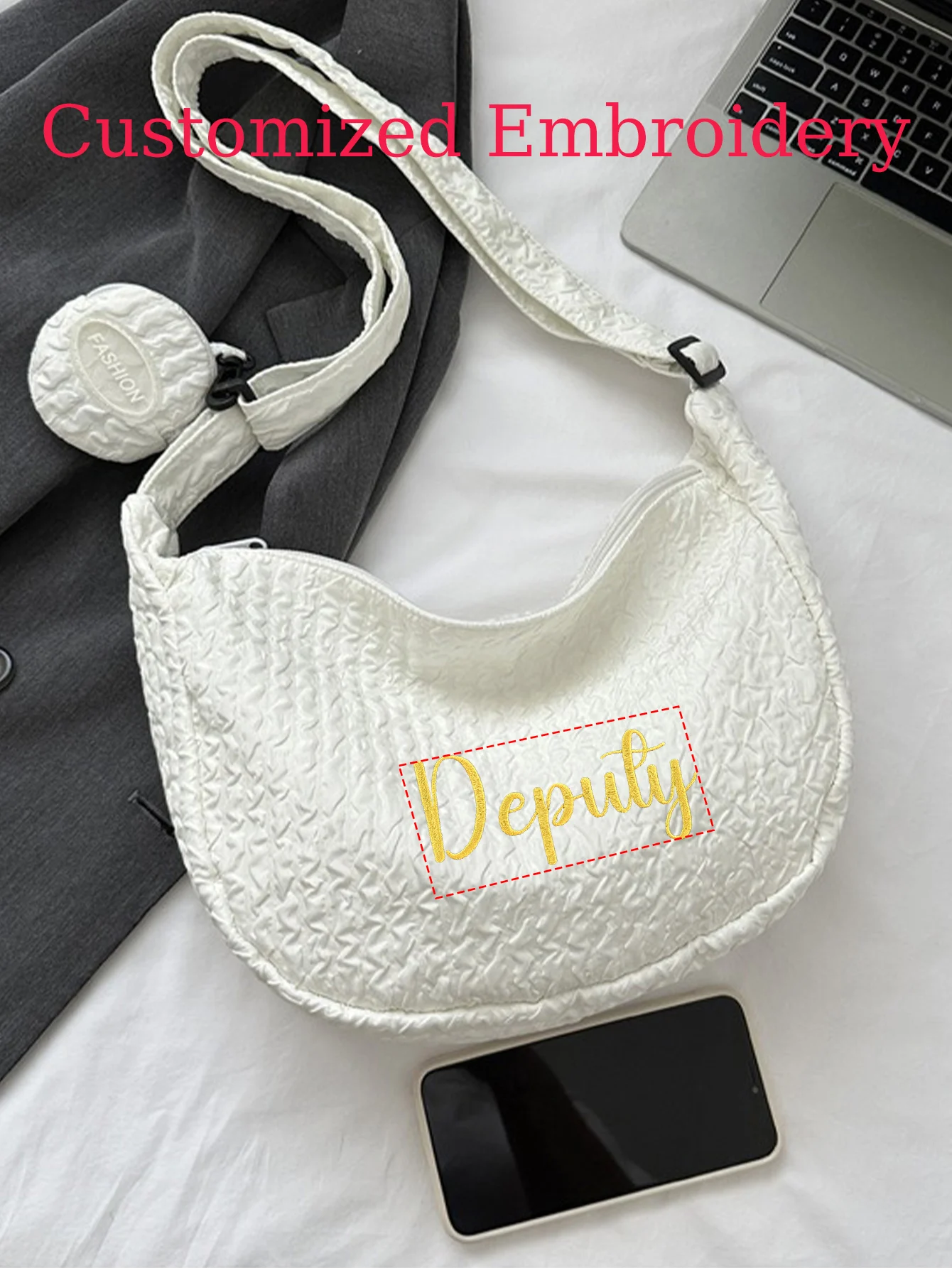 (Please private message customer service) Embroidery DIY text customization, cloud crossbody bag