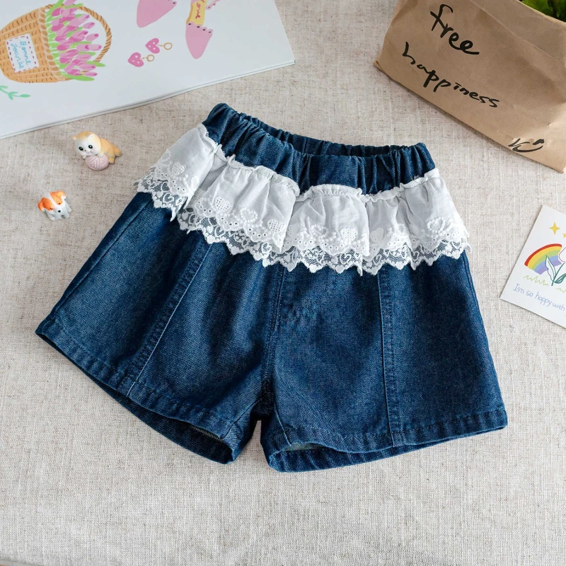 

Girls Jeans Summer Dress 2025 Kids Pants Foreign Style Girls Shorts Fashionable Lace Wear Slacks