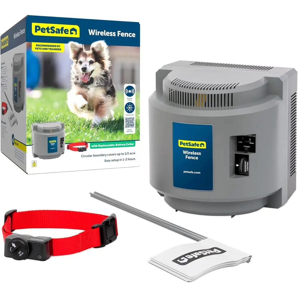 

Wireless Pet Fence System - Safe Electric Boundary for Dogs - Suitable for 1/2 Acre Area - Ideal for Pets Over 8lbs