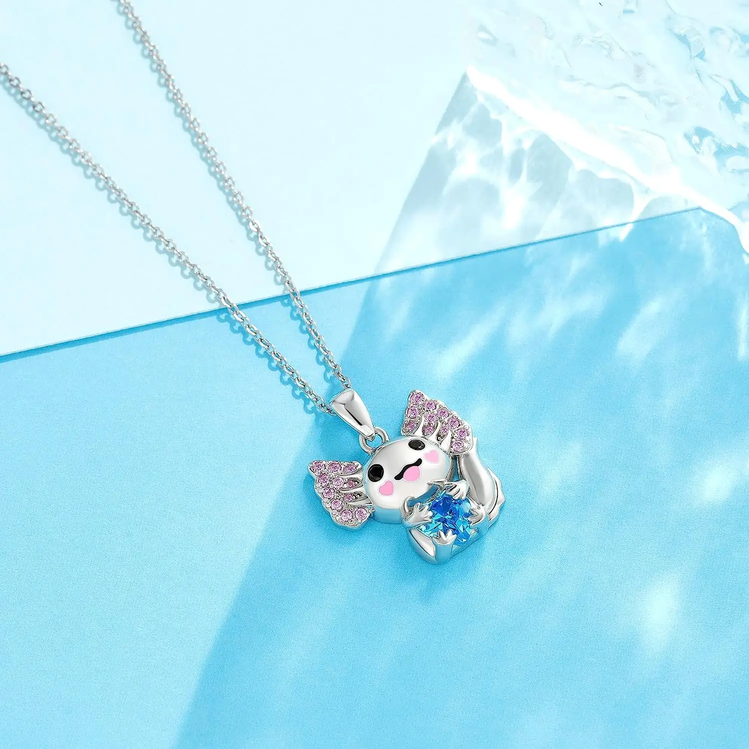 Purple Cute Axolotl Zircon Cartoon Pendant Necklace Lady's Fashion Animal Jewelry Necklace Luxury Personality Love Party Gift image 3