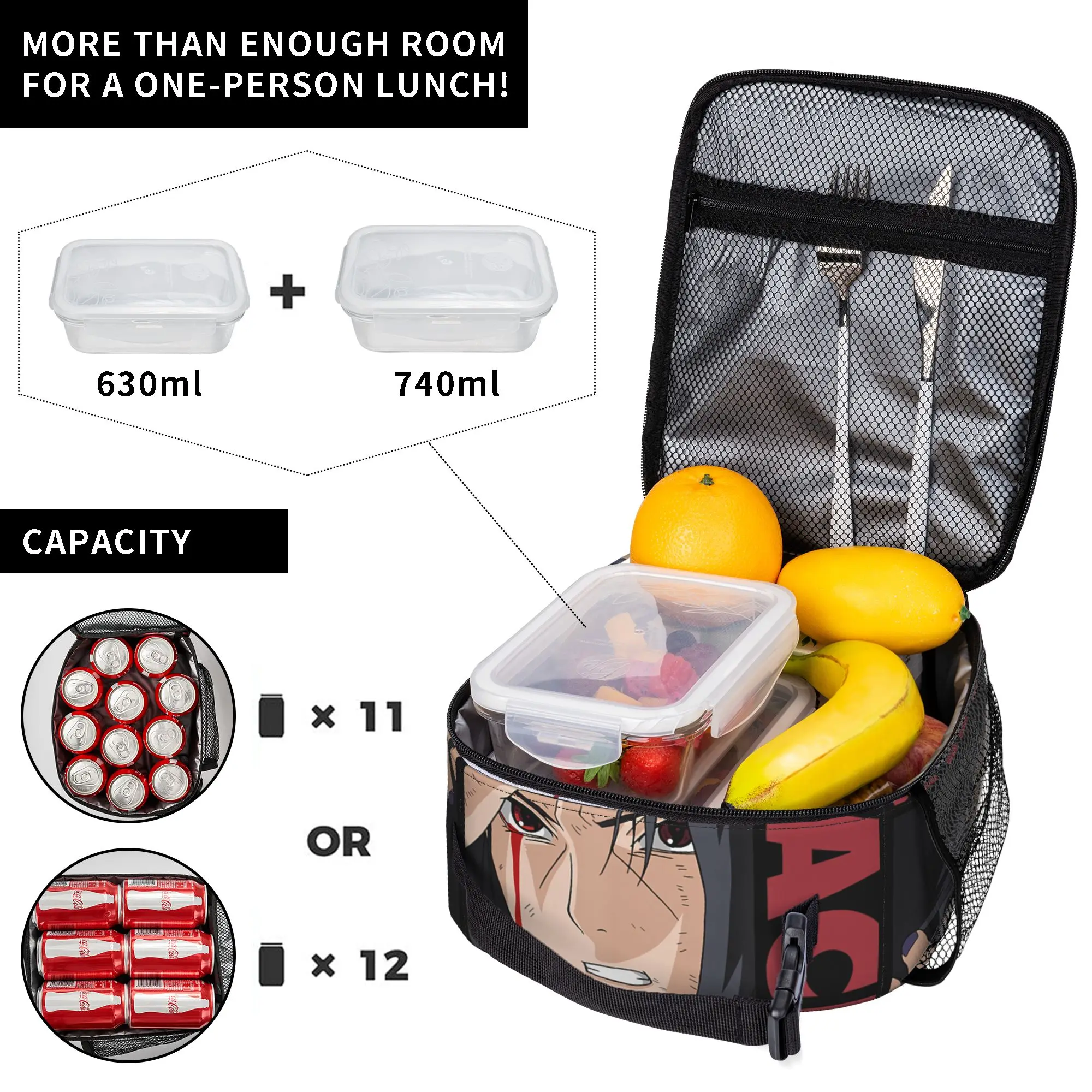 Shippuden Itachi Block and Narutoes Name Insulated Lunch Bag Thermal Bag Reusable,Meal Container Large Tote Lunch Box Girl Boy view 4