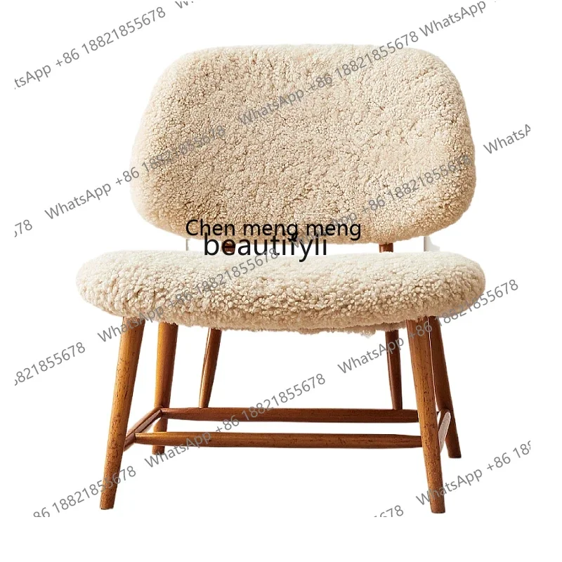 A182 C Lamb Wool Solid Wood, Italian Light Luxury Household Makeup Chair, Model Room, Leisure Chair-image