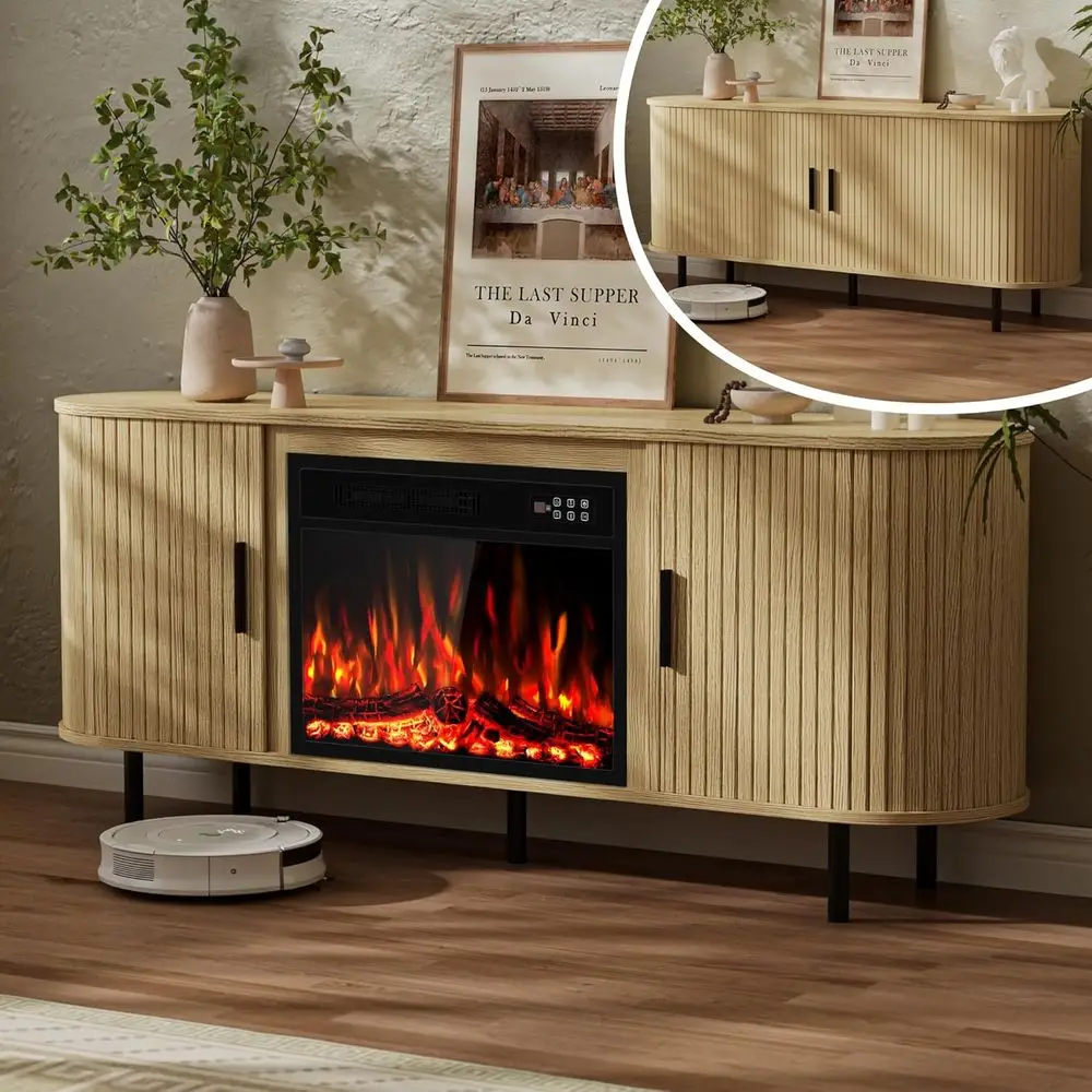 

Подставка для телевизора от 65 до 75, с 23 электрическими каминами, развлекательный центр из изогнутого дуба