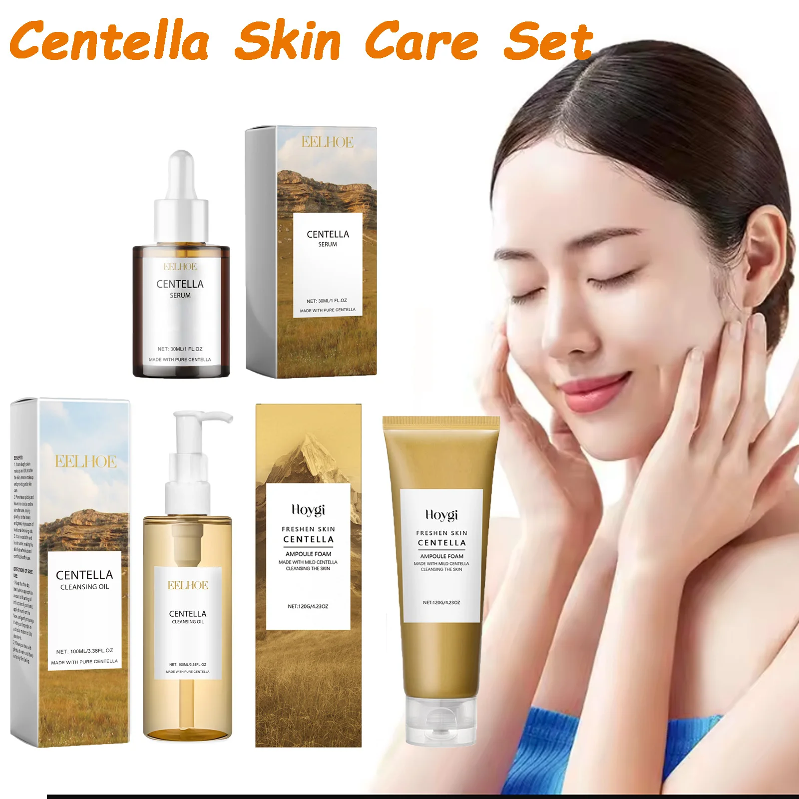 Centella-Juego de cuidado de la piel, suero de Centella, aceite de limpieza para lavado de cara, juego de cuidado Facial, esencia facial calmante, refrescante, suave y brillante