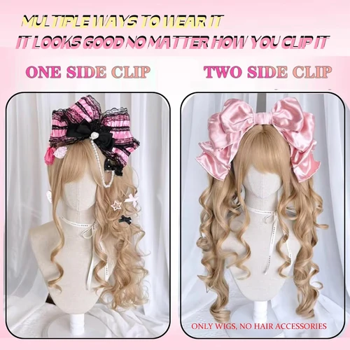 Imagen 2 del producto Peluca de Cosplay de onda larga con cola de caballo doble para mujer, pelucas sintéticas de Lolita para fiesta diaria, pelo resistente al calor dorado/chocolate