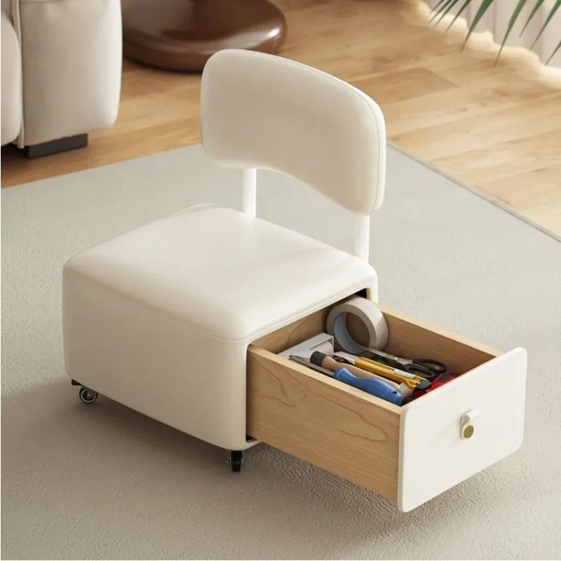 

Solid wood frame side drawer storage chair, shoe changing stool, mobile small sofa, universal wheel storage stool