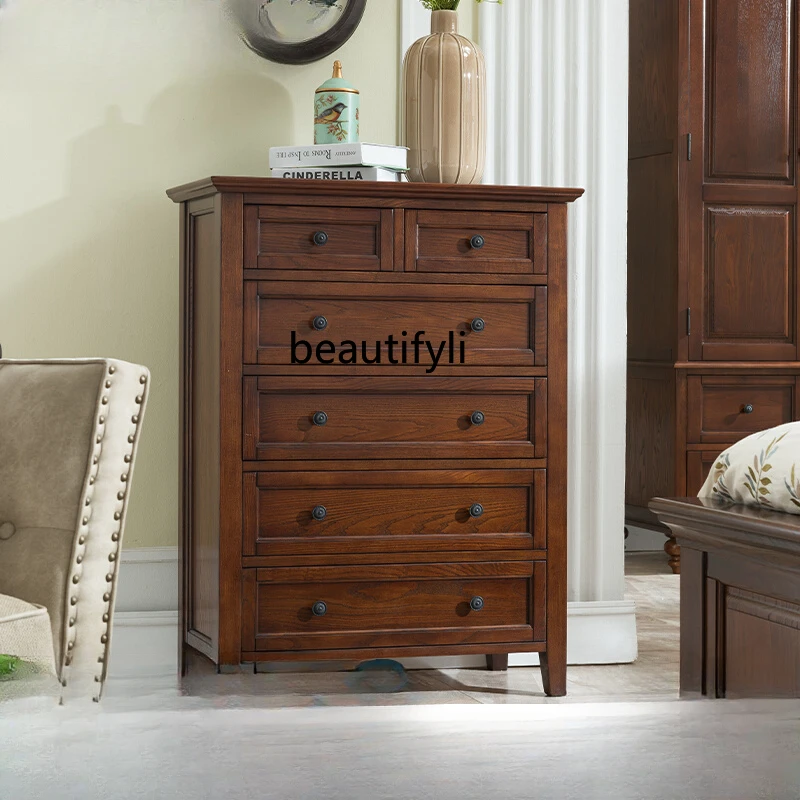 American-Style Solid Wood Drawer Chest of Six Drawers Pure Solid Wood Locker Bedroom Simple Ash Wood