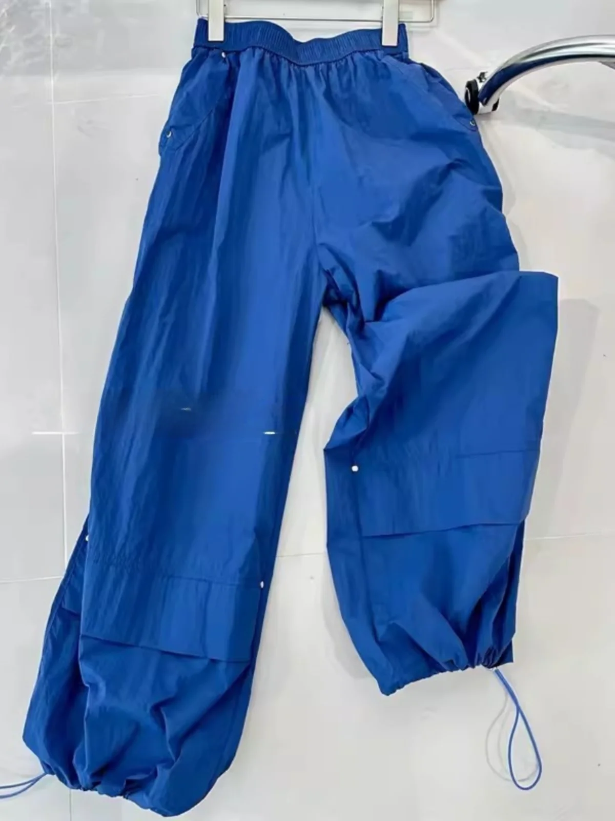 

Blue American Workwear Style Casual Pants Women Summer Quick Dry Lightweight Trousers High Waist Loose Fit Wide Leg Pants