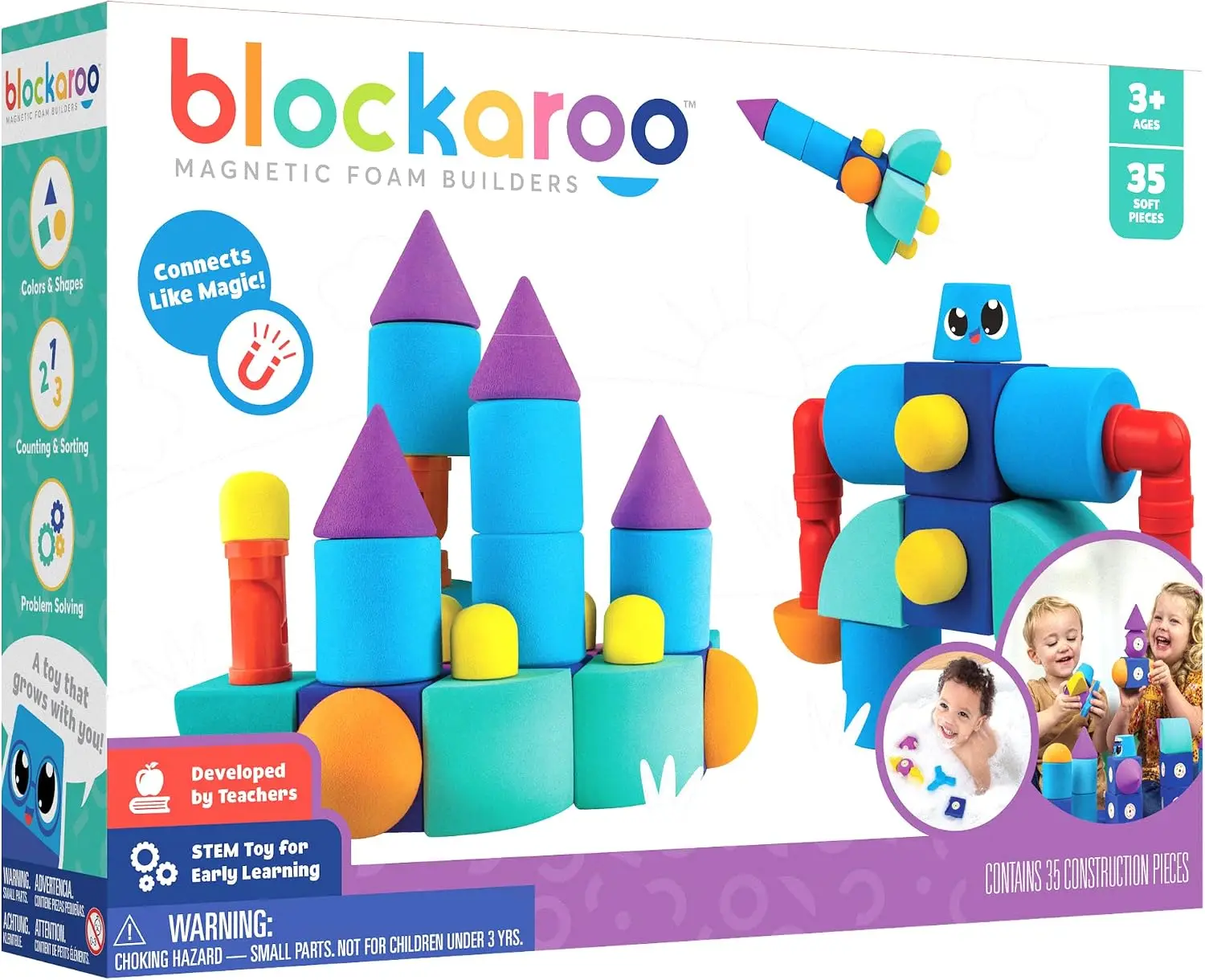 Magnetic Foam Castle Building Blocks Set for Toddlers, 35 Pieces, Creative Building Play