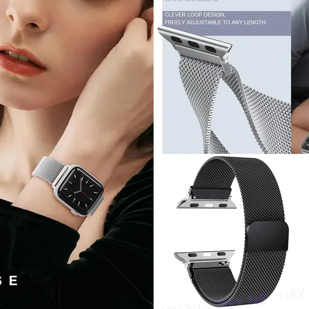 Milanese Loop Strap For Apple Watch Band 49mm 44 40 42 45 41mm Metal Stainless Steel Bracelet Iwatch Series 11 10 46mm Ultra2 3