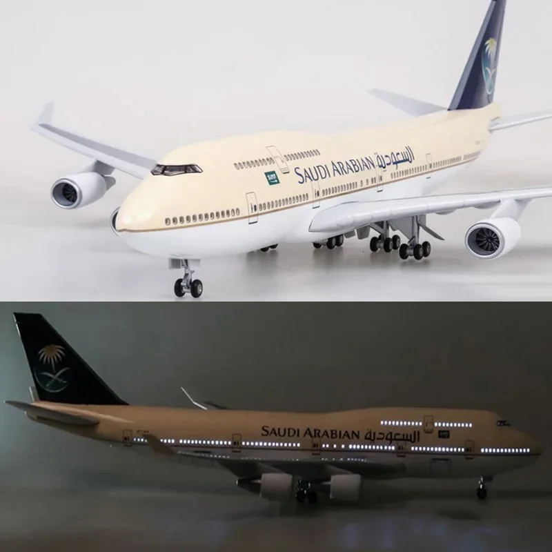 B747-400 Saudi Arabian Airlines 47CM Airplane model Replica Resin Material With Light and Wheels Collectible Plane