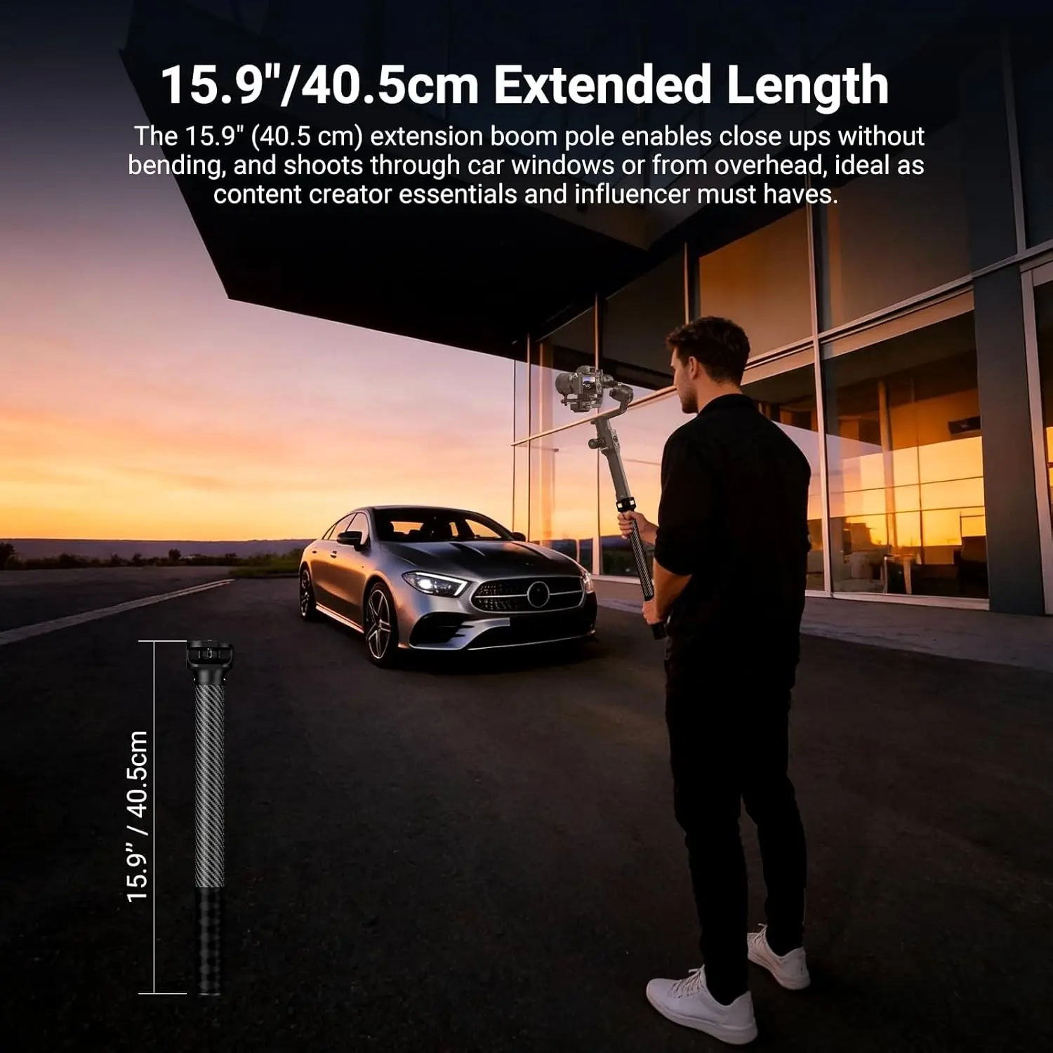 NEEWER Włókno Węglowe Przedłużka do Gimbala z Przegrodą Przeciwdziałającą Wyginaniu, Śruba 1/4 cala do DJI Ronin RS5 RS4 Pro Mini RS 4 3 2 — zdjęcie produktu 4