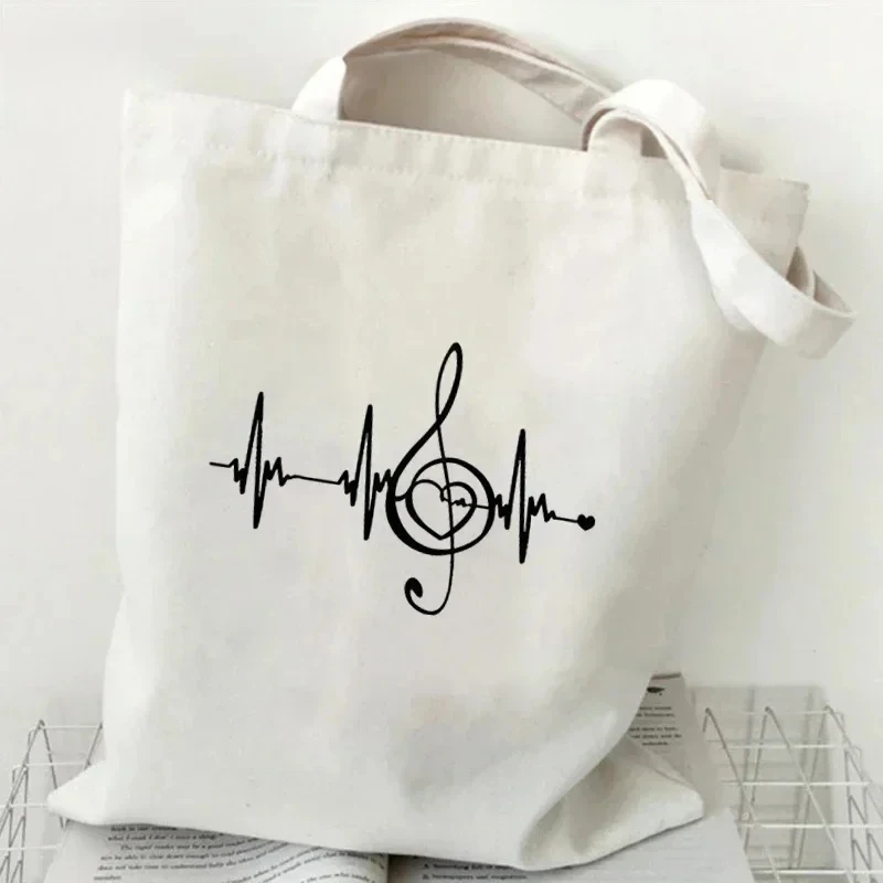 Women Handbags Music Note Heartbeat Canvas Bag Funny Handbag for Teen Fashion Esthetics Tote Bag Side Bags for Ladies Decorate