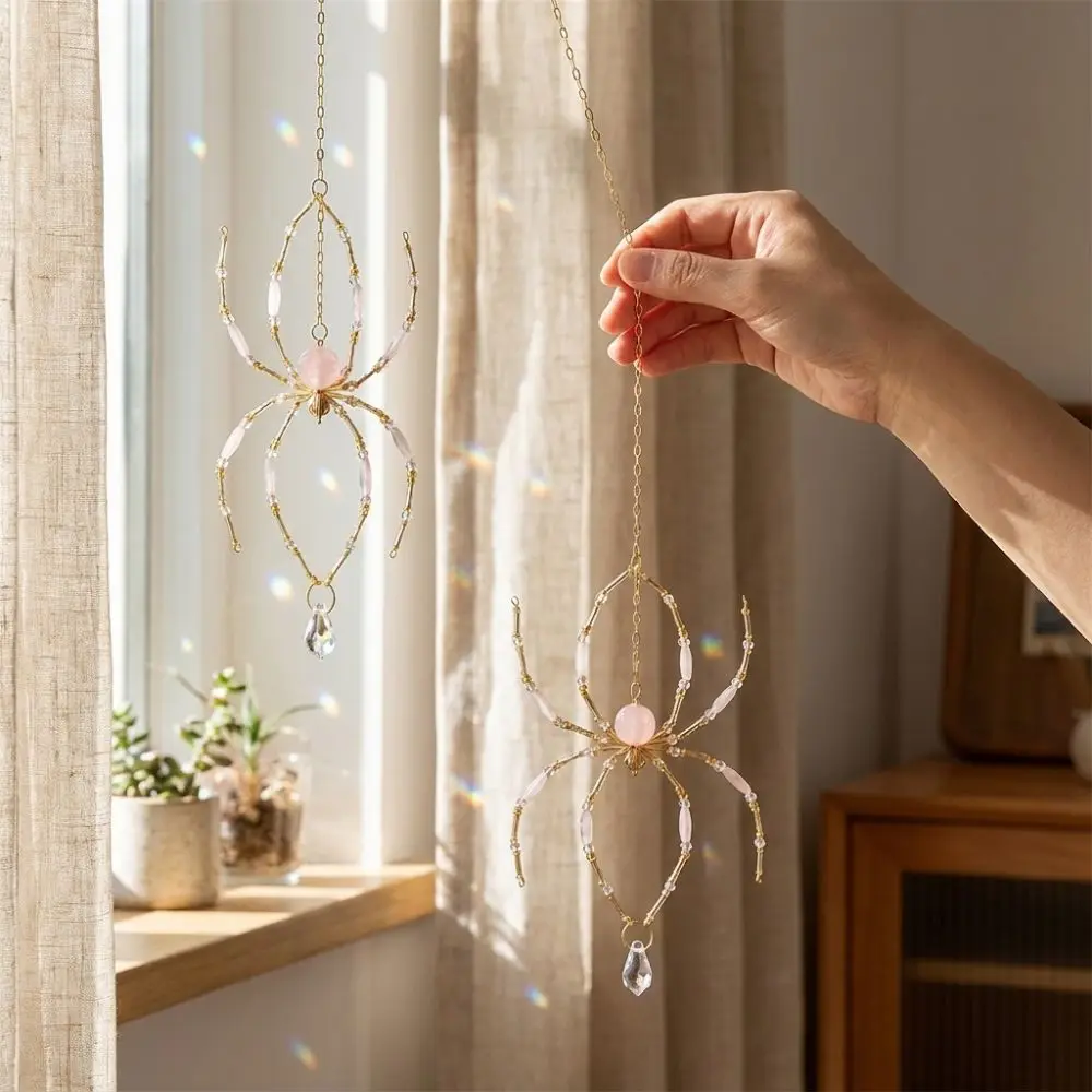 Eight-Leg Spider Shape Crystal Spider Sun Catcher Beaded Wire Handmade Garden Spider Pendant Light Refracting Exquisite