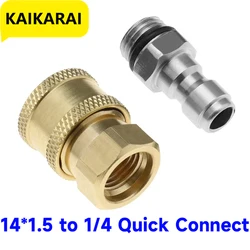 Pressure Washer Adapter 1/4 Inch Quick Connector to M14 Thread Fittings Brass Coupling Quick Disconnect Kit for Spray Lance Hose