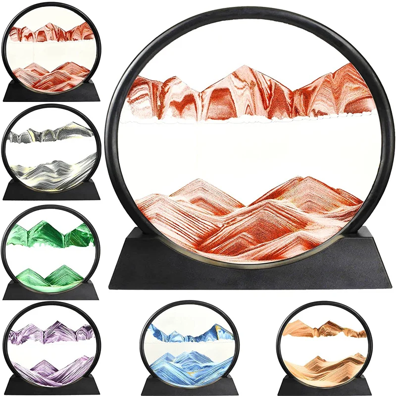 

7/12inch 3D Glass Sandscape Moving Sand Hourglass Frame Art Picture Display Flowing Sand Quicksand Ornaments Office Home Decor