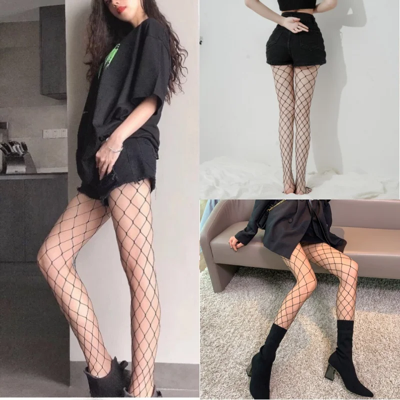 Oversized Women's Fishnet Garters Stocking Sexy Black Lace One Piece Stockings Pantyhose Plus Size Bottom Long Socks Tights