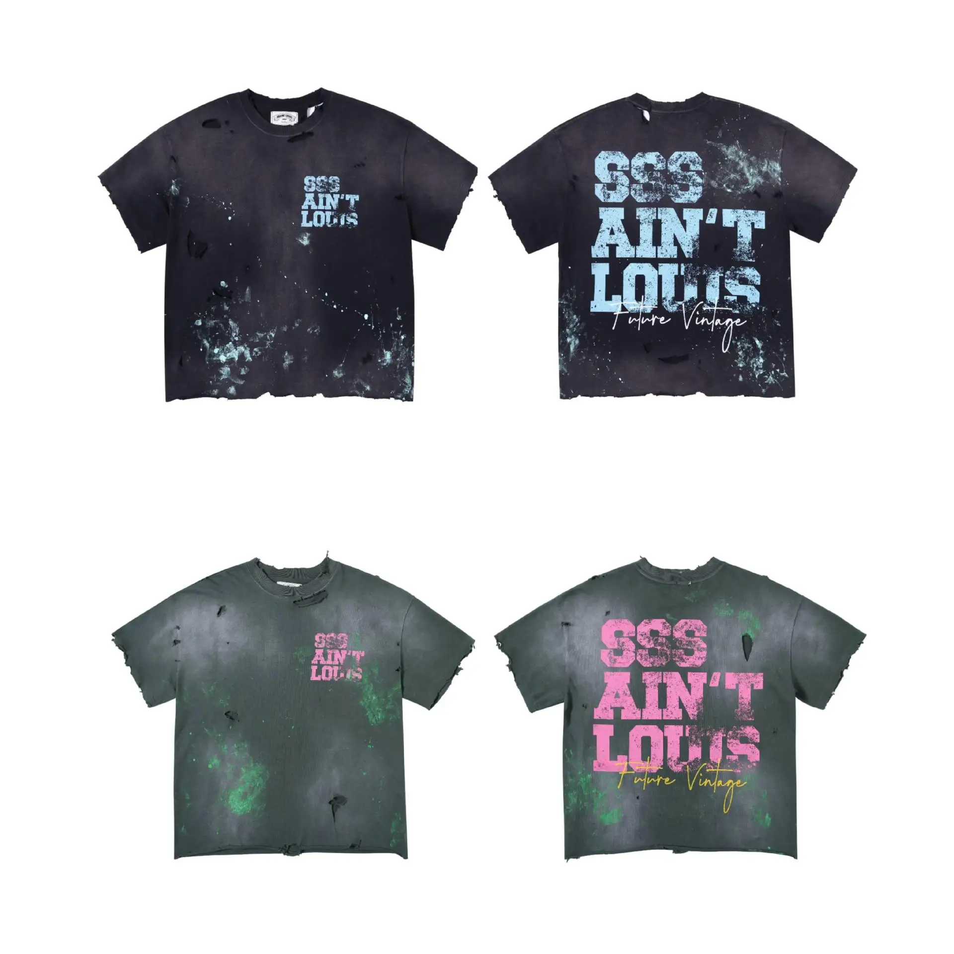 

SSSAINT LOUIS Hand-painted logo letters on T-shirt Embroidered design Round neck short sleeve Available for both men and women