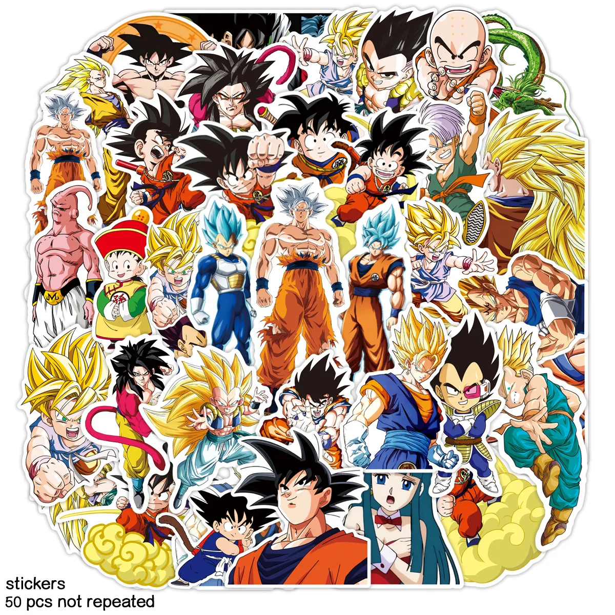 Pegatinas impermeables de dibujos animados para monopatín, 50 piezas, Goku Evolution, Goku, guitarra, suministros de decoración DIY