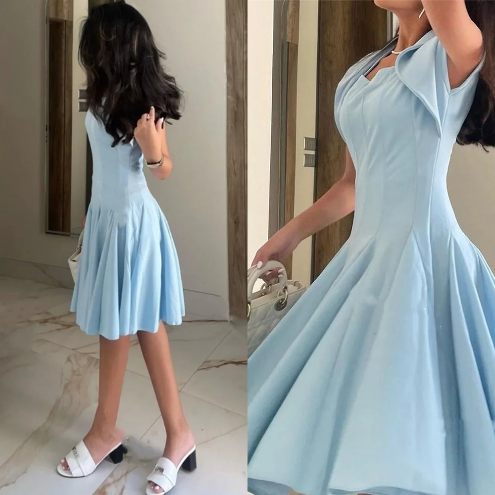 Customized  Evening Charmeuse Ruched Formal  A-line Scoop Neck Bespoke Occasion Gown Knee Length Dresses   