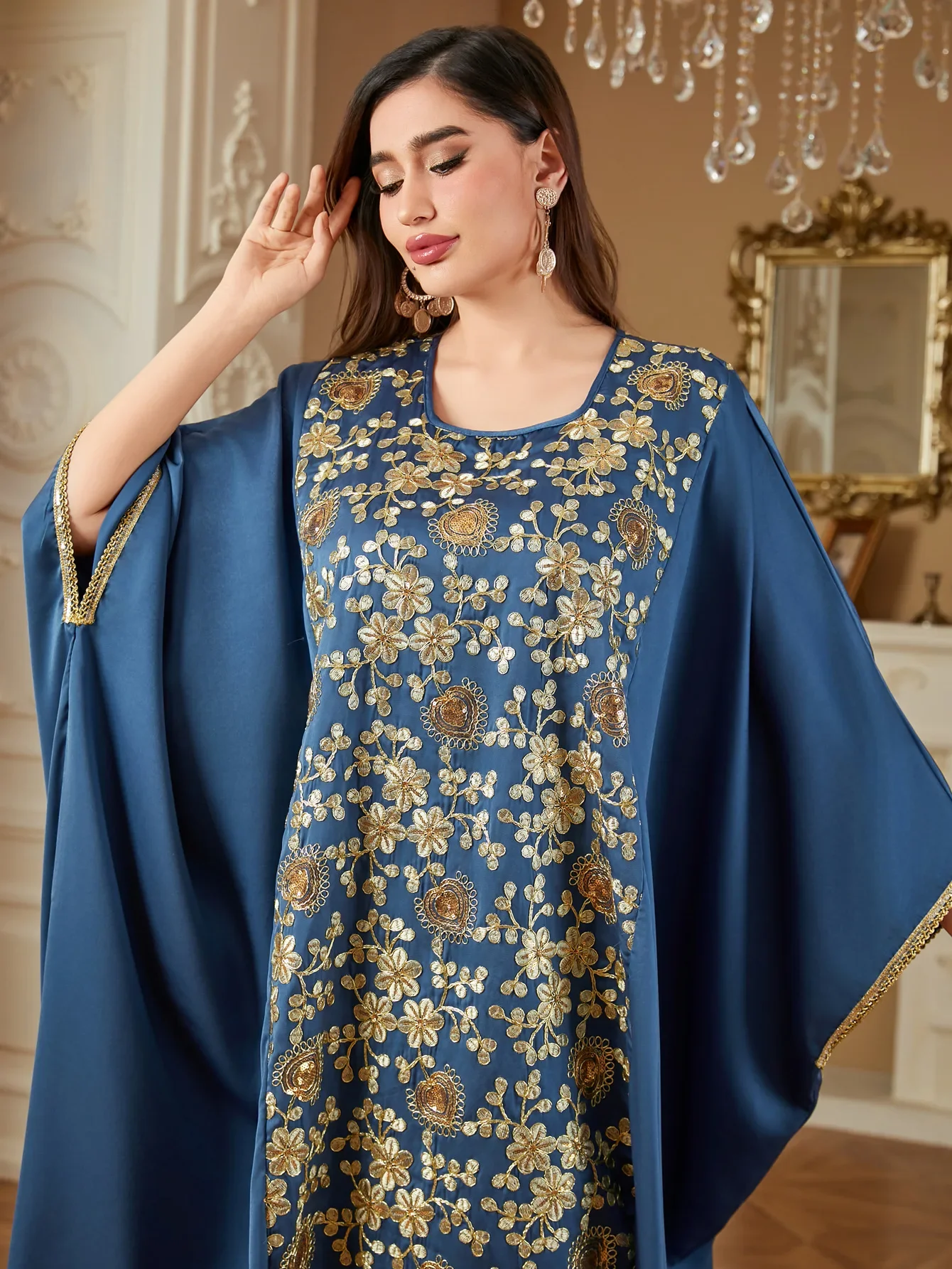 Robe arabe saoudienne manches chauve-souris Abaya femmes Robe musulmane Satin caftan turquie caftan Eid Djellaba Ramadan Caftan Marocain Femme
