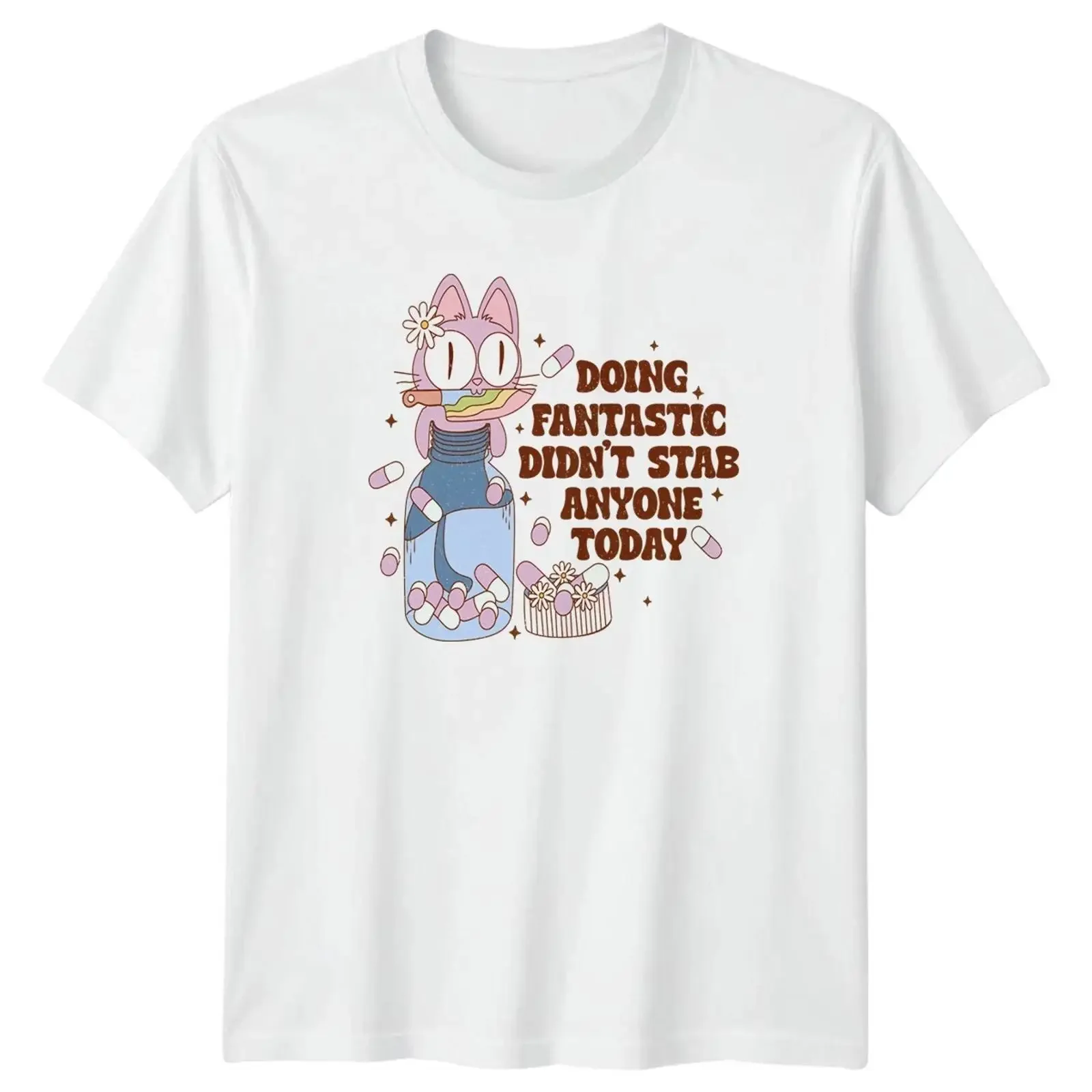 Doing Fantastic Didnt Stab Anybody T Shirt Angst Humor Katzenliebhaber vintage Washed homme Comfortable Breathable Unisex