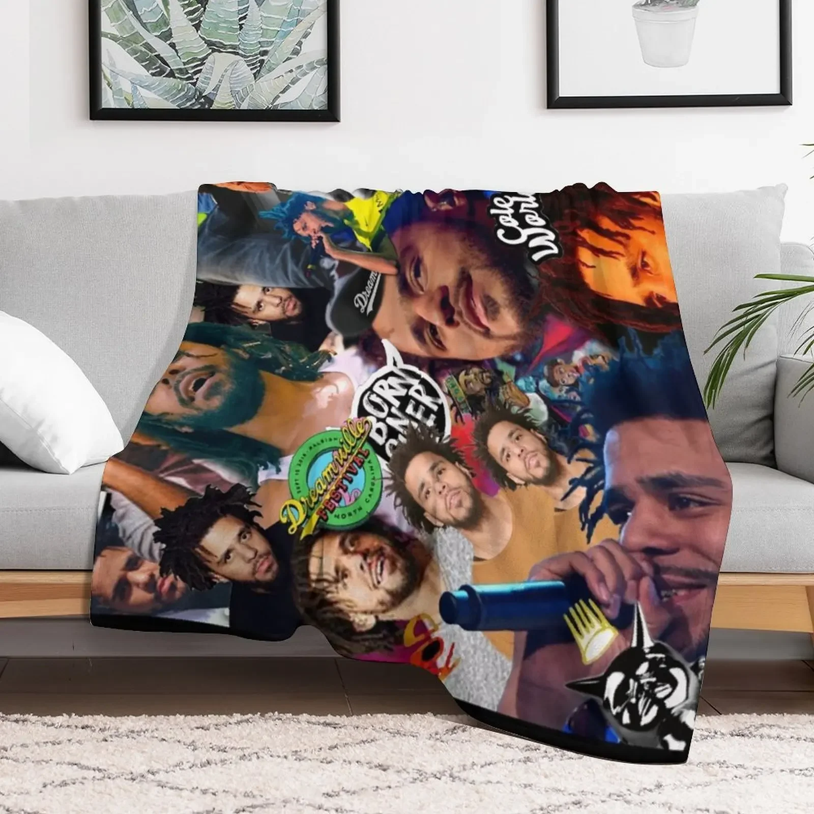 J Cole Collage Throw Blanket warm winter Picnic bed plaid Blankets