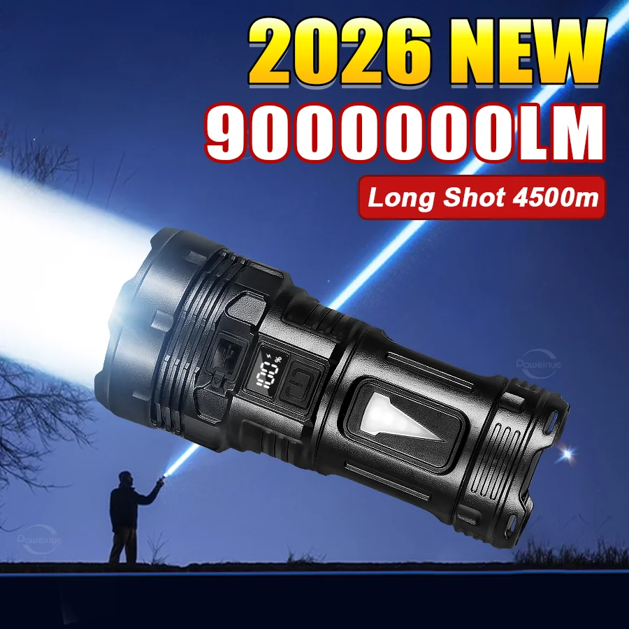 2026NEW 9000000LM Powerful Flashlight With 7 Lamp Beads Super Bright Rechargeable Tactical Light With COB Side Light