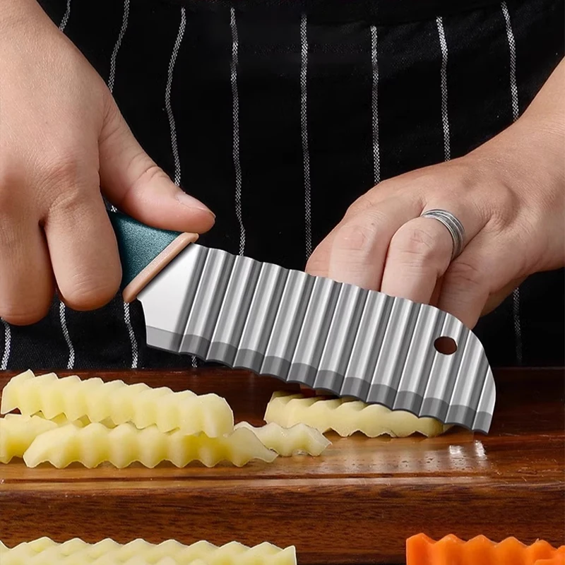 For kitchen  Cortador de patatas fritas para hacer patatas fritas, cuchillo ondulado deacero inoxidable, cuchillo de cocina