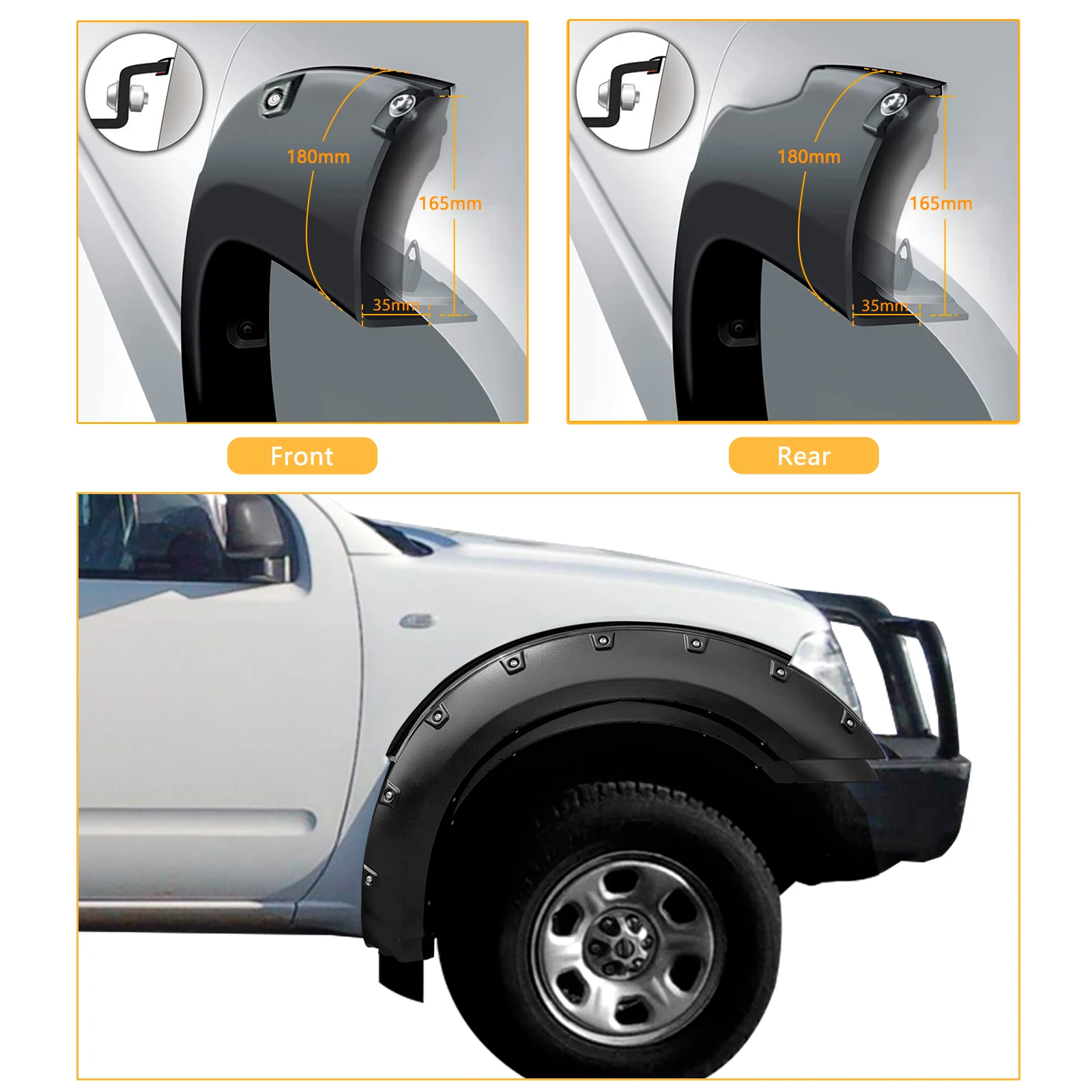 7\'\' Large Coverage Fender Flares Wheel Arch for Nissan Navara D40 2006-2010 Double Cabin Only for Thai Version with 59.5inch Bed