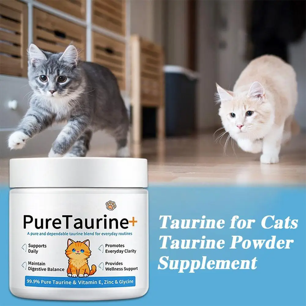 200g Cat Body Health Care Powder 99.9% Pure Taurine VE Zinc Supports Digestion & Enhancing Immunity for Pets with Sensitive Inte
