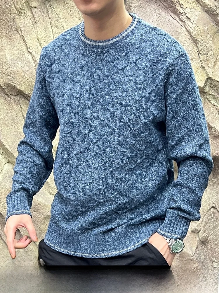 

Thiened Version Coarse Needle round Ne Pullover Knitted Sweater Warmth Men's Autumn Winter Cable Knit Soft Polyester Cott...