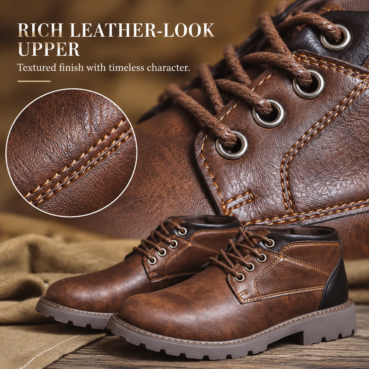 Men's Retro Leather Ankle Boots 4-Hole Lace-Up British Casual Shoes Outdoor Handmade Fashion Work Boots Leather Boots for Men