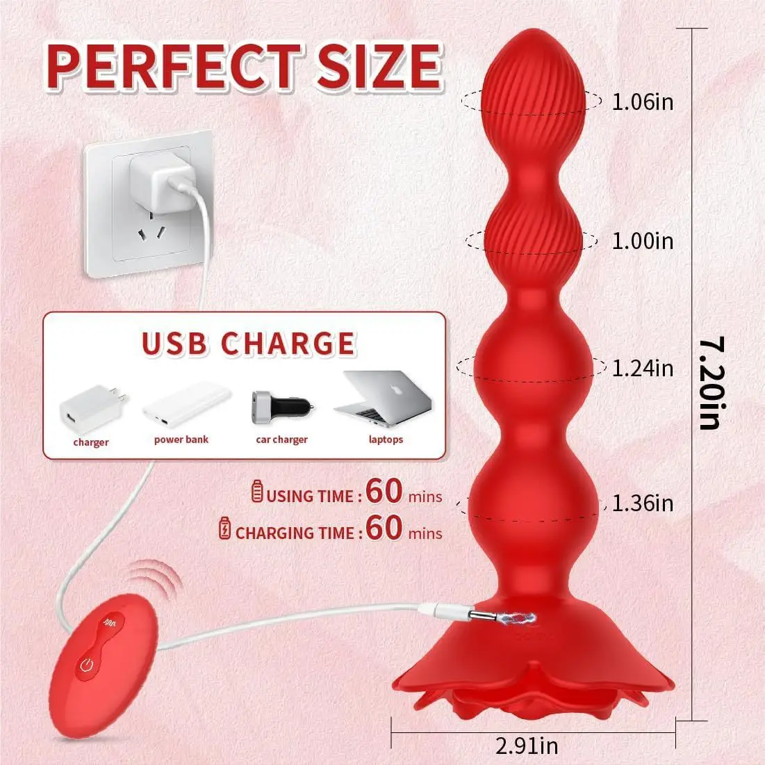 Rose Anal Plug Vibrator 360° Rotation Pull Bead Prostate Massage Vaginal Stimulator Remote Control Sex Toys Masturbation Massage view 4